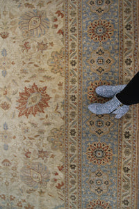 10x14 Vintage Oushak Rug Mahhal Blue Rug Handmade Rug Beige Blue