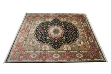 Load image into Gallery viewer,  9x12 100% Natural Silk Rare Exceptional Tabrizz Handmade Fine Area Rug Black
