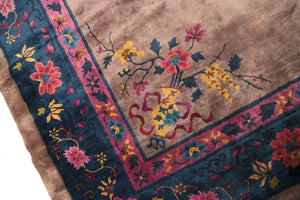 9x12 Antique Art Deco Rug Walter Nichols Rug Chinese Beige Purple Mandarin 