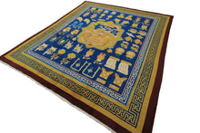 Load image into Gallery viewer, Antique Chinese Art Deco Rug Ninghshia Rug Guardian Lions Peking Blue 8X9 C.1900
