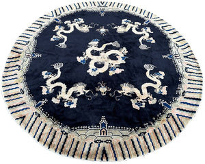 8x8ft Round Antique Peking Art Deco Rug Chinese Rug Dragons  244cm x 244cm