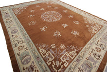 Load image into Gallery viewer, 9x12 Antique Peking Chinese Art Deco Brown Rug Fish Handmade Ninghshia  C.1890
