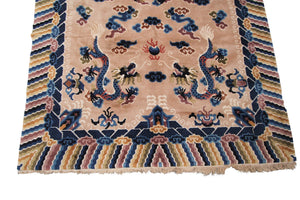 5x8 Vintage Art Deco Rug Dragon Rug Chinese Peking Rug Beige 153cm x 244cm