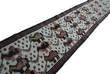 Load image into Gallery viewer, 2x19 1890 Antique Tapestry Handmade Runner Sennehh raised pile Animal 44 x 579cm
