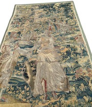 Load image into Gallery viewer, 4x6 Antique Flemish Tapestry Wool &amp; Silk Verdure Abstract 17th century
