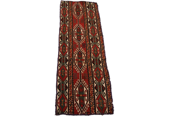 Antique Sumak Soumak Rug Rug Tribal Rust 2'x4' (41cmx117cm) C.1940