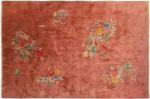 Rare Antique Art Deco Rug Antique Chinese 6X9 Rug 178x 262cm Pink C.1930