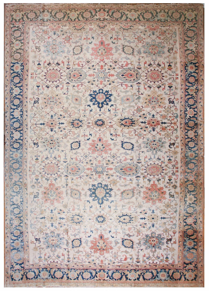  13x19 Antique Serrappi Herriz Rug Rare Geometric Ivory C.1920 Rug 406cmx570cm  