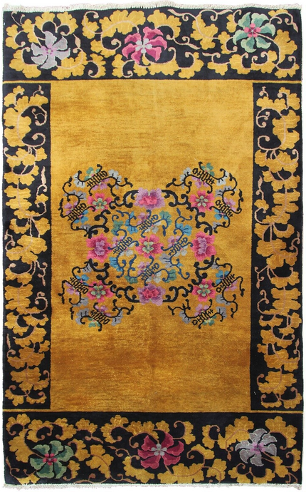 4x7 Antique Art Deco Rug Antique Chinese Rug Walter Nichols Gold Black 122x203cm