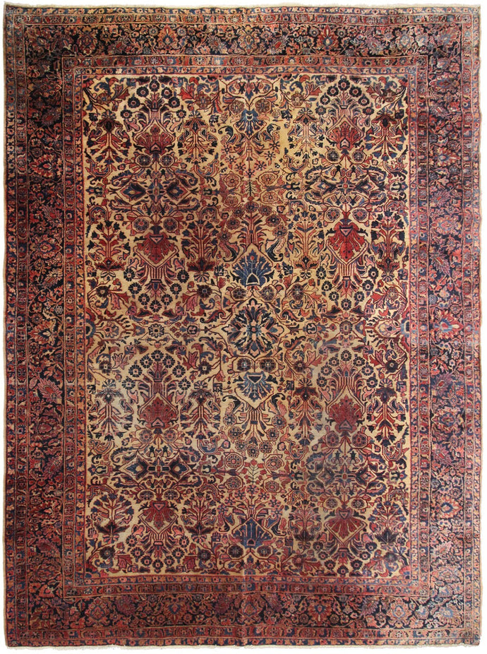 Estate Antique Rug Mohajeran Rug Rare 9X12 Wool Gold 274cmx365cm C.1890   9'x12'