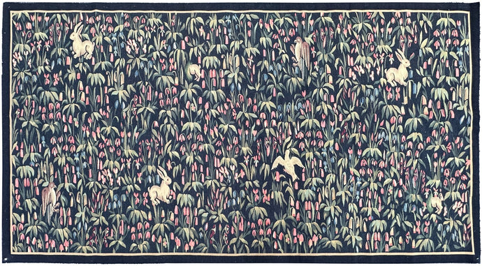 Antique French Tapestry Gamepark Ascending Landscape Handmade Signed 4x8 C.1930