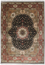 Load image into Gallery viewer,  9x12 100% Natural Silk Rare Exceptional Tabrizz Handmade Fine Area Rug Black
