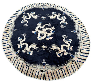 8x8ft Round Antique Peking Art Deco Rug Chinese Rug Dragons  244cm x 244cm