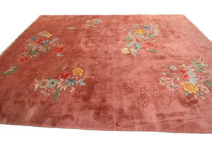 Rare Antique Art Deco Rug Antique Chinese 6X9 Rug 178x 262cm Pink C.1930