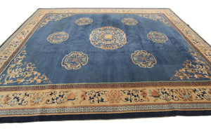 9X12 Antique Peking Rug Chinese Art Deco Rug 274cmX348cm Handmade Blue C.1920