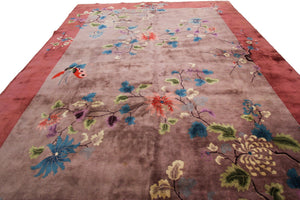 9x12 Rare Antique Art Deco Rug Chinese Rug Tree of Life Rug 267cm x 346cm 1920
