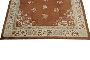 9x12 Antique Peking Chinese Art Deco Brown Rug Fish Handmade Ninghshia  C.1890
