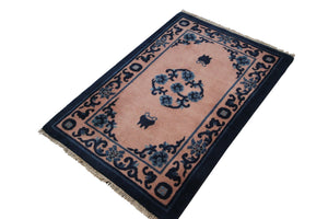 2x3 Antique Peking Rug Chinese Art Deco Rug Pink Purple Handmade Chinese Rug 2x3