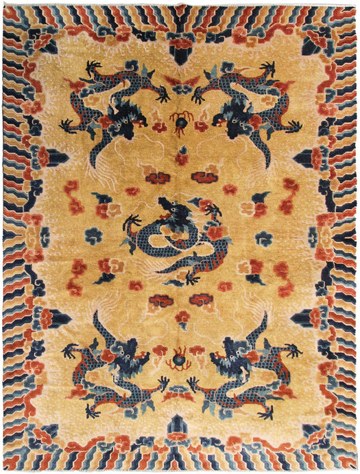 6x9 Antique Chinese Rug Ningshia Rare 5 Paw Dragon 1920  193x274cm