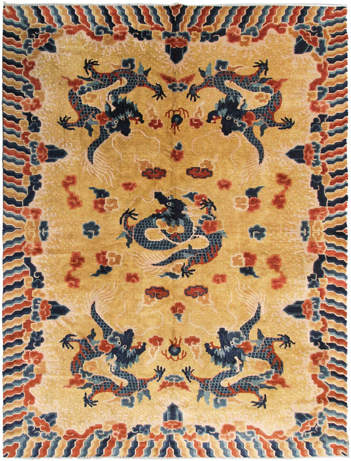6x9 Antique Chinese Rug Ningshia Rare 5 Paw Dragon 1920  193x274cm