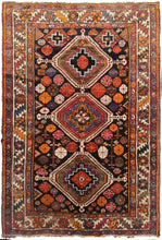 Load image into Gallery viewer, 5x7 Rare Antique Shirrazz Rug 1910 Tribal Rug Antique Geometric Rug Black
