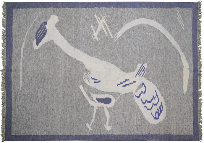 5x7 Vintage European Kilim Flatwoven Tapestry Rug Art Nouveau Bird 158cmx221cm 