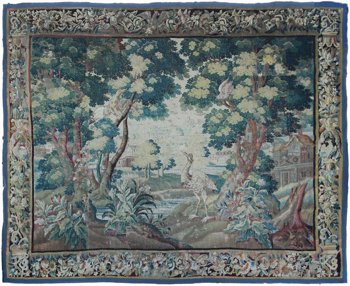  10x13 Early 18th century Flemish antique tapestry Verdure Wool & Silk 297x384cm