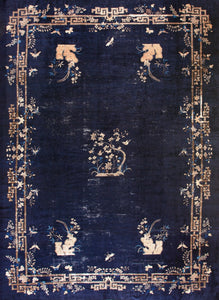  13x18 Rare Antique Peking Chinese Art Deco Rug Museum Quality Blue c.1870  