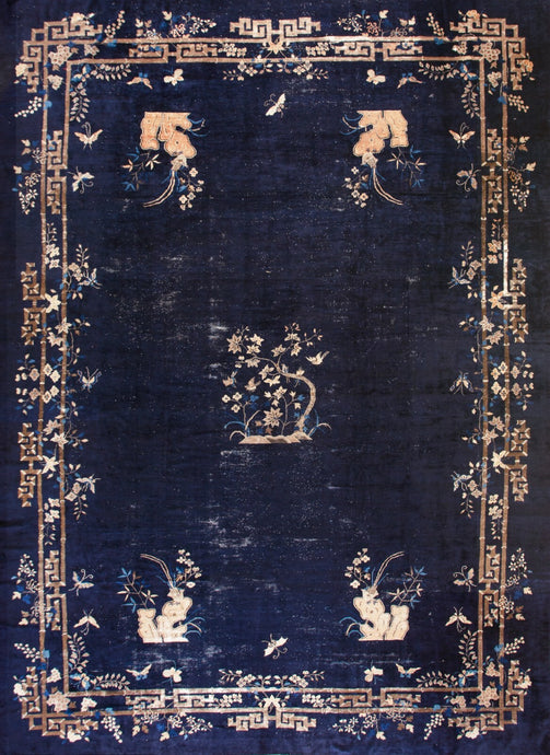  13x18 Rare Antique Peking Chinese Art Deco Rug Museum Quality Blue c.1870  