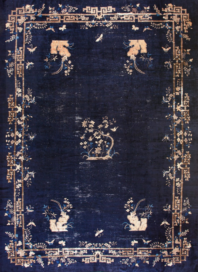  13x18 Rare Antique Peking Chinese Art Deco Rug Museum Quality Blue c.1870  