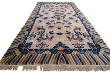 Load image into Gallery viewer, 5x8 Vintage Art Deco Rug Dragon Rug Chinese Peking Rug Beige 153cm x 244cm
