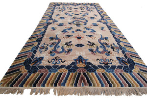 5x8 Vintage Art Deco Rug Dragon Rug Chinese Peking Rug Beige 153cm x 244cm