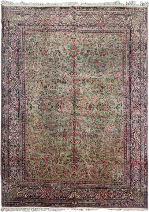 9x12 Antique Floral Overall Rug Fine Rug 1900 Green Rare 262cm x 348cm