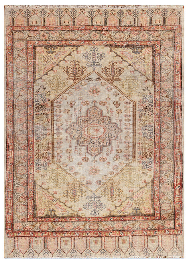 Rare Antique Silk Rug Fine Hereke Rug One of a Kind  Kaysari 2x3 Ivory C.1890