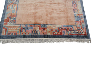7X10 Rare Vintage Art Deco Rug Silk Chinese Rug Art Nouveau Rug Pink 198X292cm  
