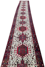 Load image into Gallery viewer, Antique Herriz Karaje Serrapi Runner Rug  3x16 Handmade Ivory 79cmx491cm C. 1930

