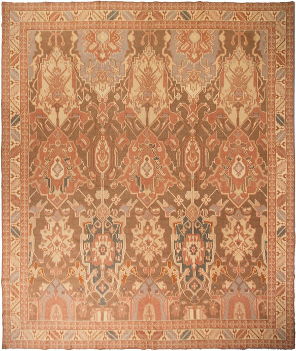  11x13 Vintage French Art Deco Rug Flat Woven Art Nouveau Rug 346cm x 401cm