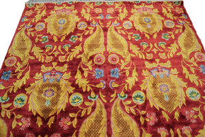 5X8 Vintage Art Nouveau Rug Silk Chinese Rug C.1965 Art Deco Red 155cmx239cm