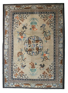 9x12 Rare  Antique Peking Chinese Art Deco Rug Camel Hair Qing Dynasty 1900