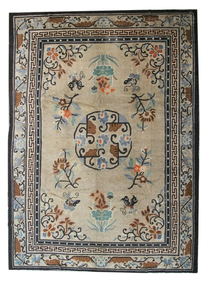 9x12 Rare  Antique Peking Chinese Art Deco Rug Camel Hair Qing Dynasty 1900