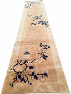 3x11 Vintage Chinese Peking Runner Art Deco Handmade Rug 74x323cm