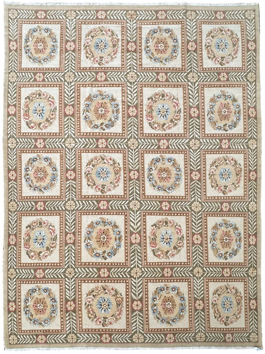 Vintage European Empire Aubusson Pile Rug Floral Garden 305cmx417cm Beige 10x14
