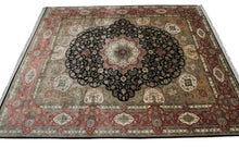 Load image into Gallery viewer,  9x12 100% Natural Silk Rare Exceptional Tabrizz Handmade Fine Area Rug Black
