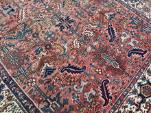 Load image into Gallery viewer, Antique Serrapi Rug Geometric 8x11 Handmade Herriz Rug Rose 236cmx348cm c. 1920
