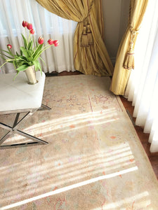 6x9 Handmade Antique Vegetable Dye Beige Oushak Authentic Cotton Agra Rug 1920  