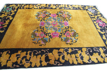 Load image into Gallery viewer, 4x7 Antique Art Deco Rug Antique Chinese Rug Walter Nichols Gold Black 122x203cm
