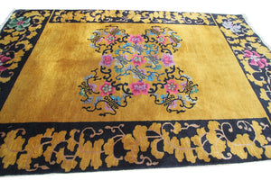 4x7 Antique Art Deco Rug Antique Chinese Rug Walter Nichols Gold Black 122x203cm