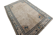 Load image into Gallery viewer, 6&#39;x9&#39; Antique Peking Chinese Art Deco Rug Rare Peacock Design Beige Circa 1900

