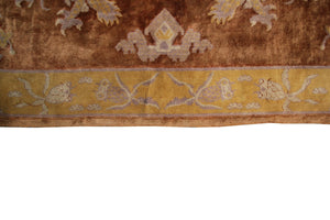 Antique Dragon Rug Chinese Peking Khotan Tapestry 4x6 Brown 130cmx191cm  C.1880