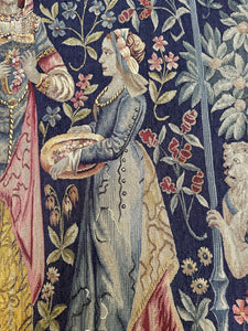 Antique French Aubusson Tapestry Rare Wool & Silk  Renaissance c.1890 132x155cm